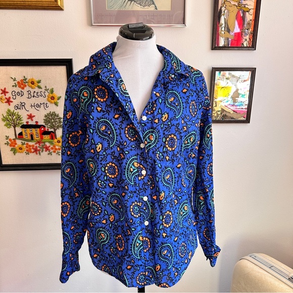 J.Crew Vintage 70s Style “The Perfect Shirt” Blue Paisley Button-Up Cotton Shirt - Picture 1 of 12